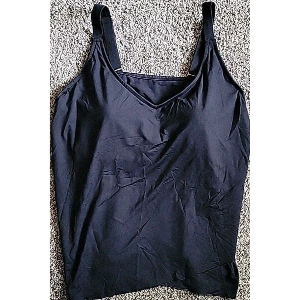 Lands End Women's 18 D V-Neck Swim Top Black Solid (XL) Removable Pads  S117